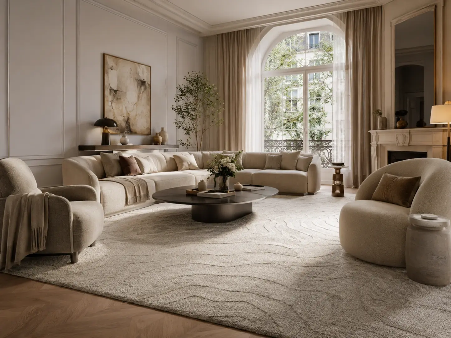 Bespoke hand tufted rug in a private residence living room